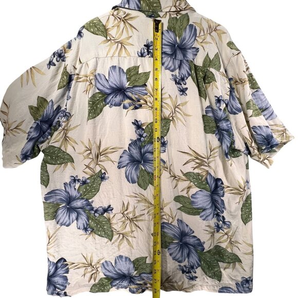 Havana Jacks Cafe XL Hawaiian Shirt Blue Hibiscus Tropical Leaves Button-Up - Picture 9 of 10